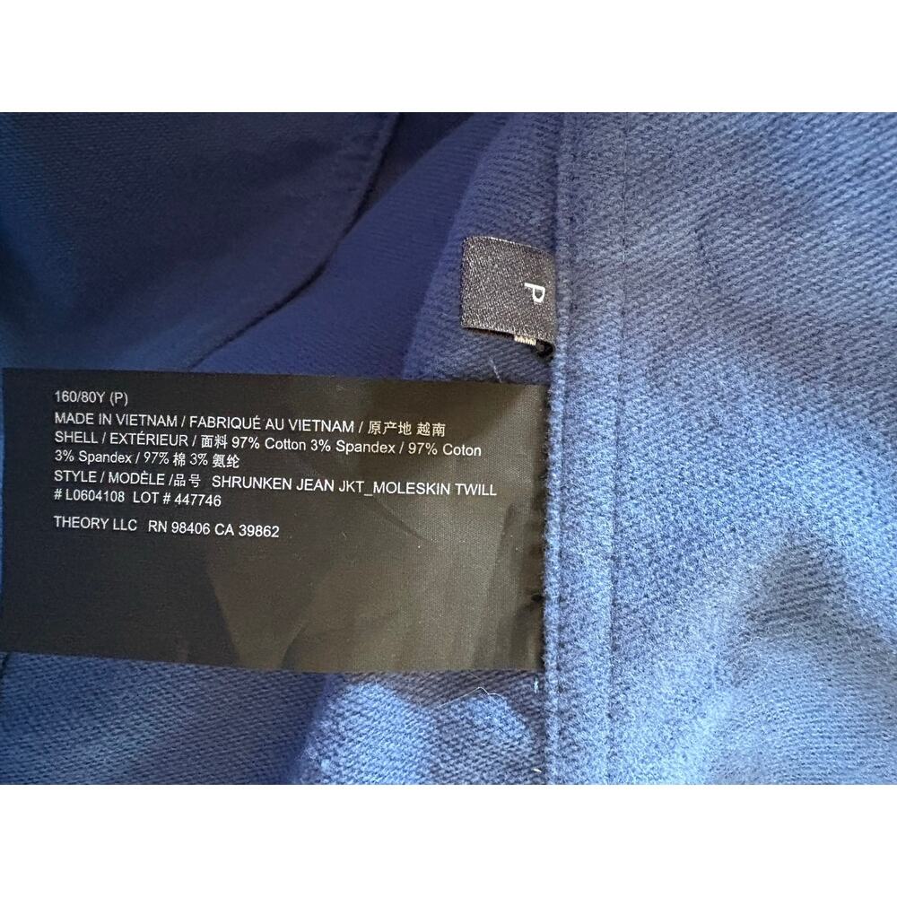 Theory Shrunken Jean Jacket Blue Moleskin Twill Size P/XS - Picture 7 of 9
